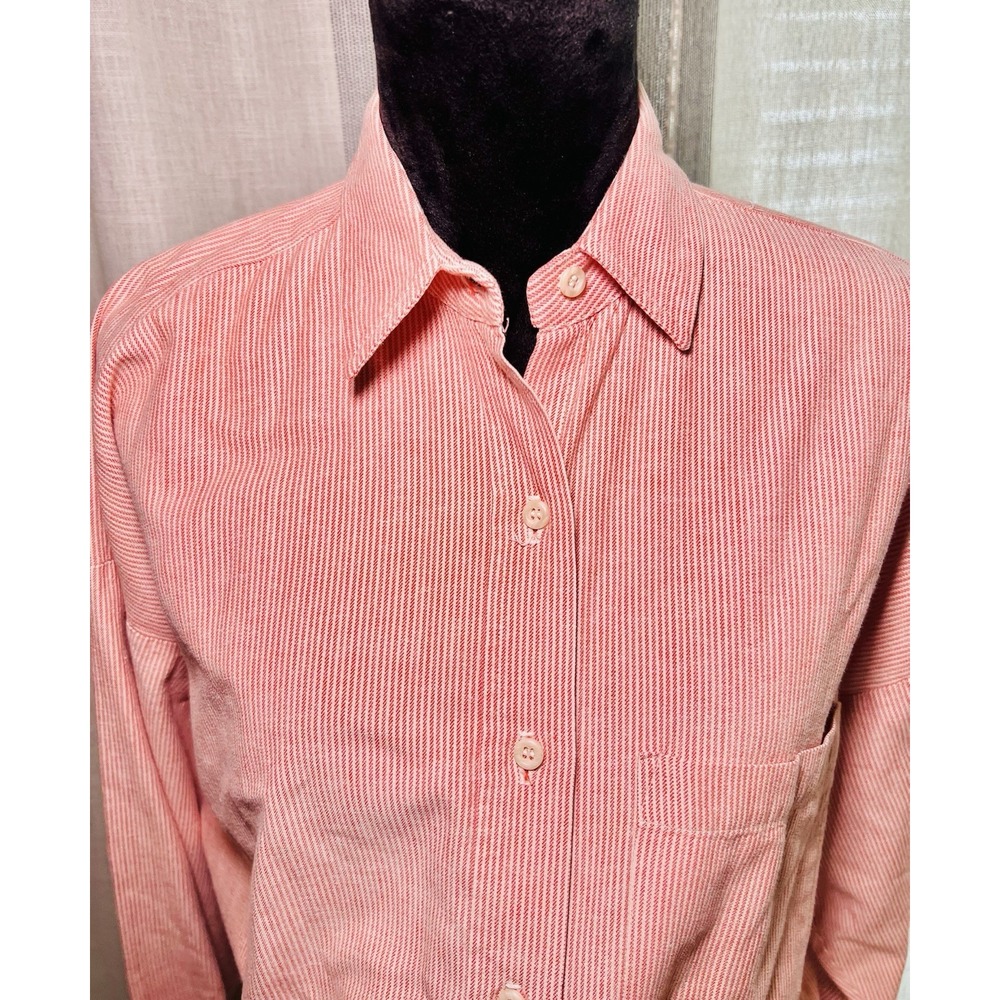 Vtg 80s Banana Republic Women Button up Long Slv Striped Shirt Large Mill Valley